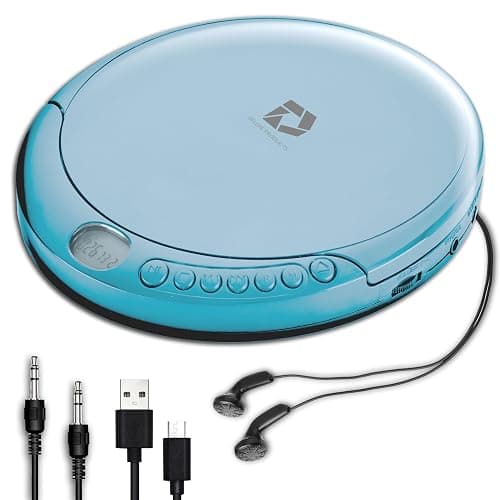 Deluxe Products CD Player Portable with 60 Second Anti Skip, Stereo Earbuds, Includes Aux in Cable and AC USB Power Cable for use at Home or in Car. Blue - Image 1