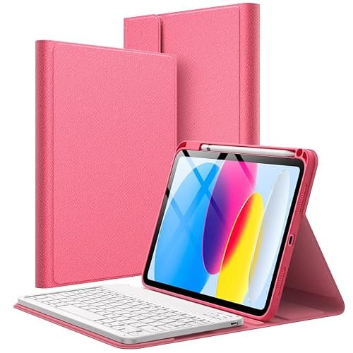 JETech Keyboard Case for iPad (A16) 11th/10th Generation (2025/2022) with Pencil Holder, Magnetic Detachable Bluetooth Wireless Keyboard, Soft TPU Back Stand Cover (Pink) - Image 1