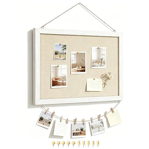 DOLLAR BOSS Double-Sided Bulletin Boards with Linen, 16"x12" 1PC Cork Board | Corkboards for Walls, Small Pin Board, Wood Framed, Decorative Hanging, For Home Kitchen Office, 10 Pushpins 10 Clips - Image 1