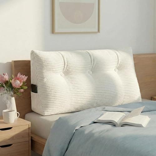 DVUAY Wedge Reading Pillow Headboard Twin Size, Headboard Bolster Pillow for Bed, Triangular Backrest Cushion with Removable Corduroy Cover, White - Image 1