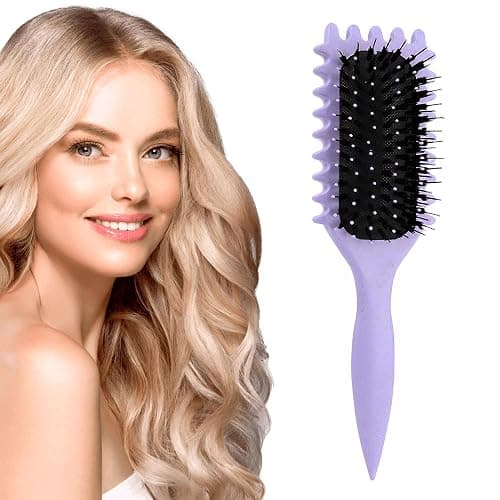 Curl Defining Brush, Slick Back Hair Brush, Curly Hair Brush, Boar Bristle Hair Brush, Hair Brush for Women, Curl Comb Blowout Teasing Brush for Hair Care, Curl Brush (purple) - Image 1