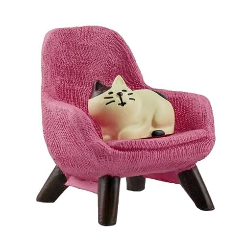 Refintural Miniature Cat Figurines with Small Sofa - Resin Mini Cat Figures, Kitten Miniature Desk Accessories - Perfect Cute Cat Gift for Cat Lovers (Pink Sofa) - Image 1