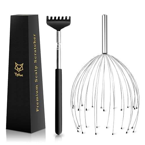 TIPKON Head Massager 28 Fingers Scalp Massager Head Scratcher, Back Massage Back Scratcher, Stocking Stuffers for Scalp and Body Massage (Silvery) - Image 1