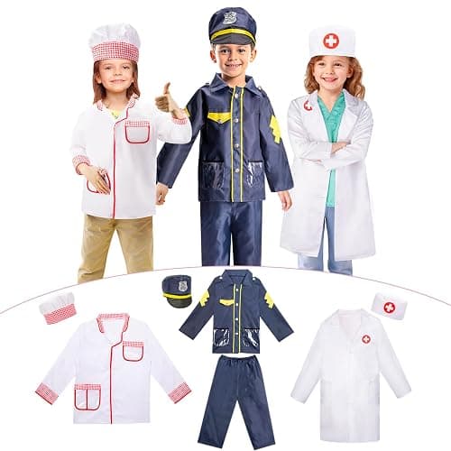 LOYO Kids Role Play Dress Up Clothes for 3-8 Years Old Play, 3 Sets Policeman/Chef/Doctor Costume for Kids And Toddlers Boys and Girls Halloween Costumes - Image 1