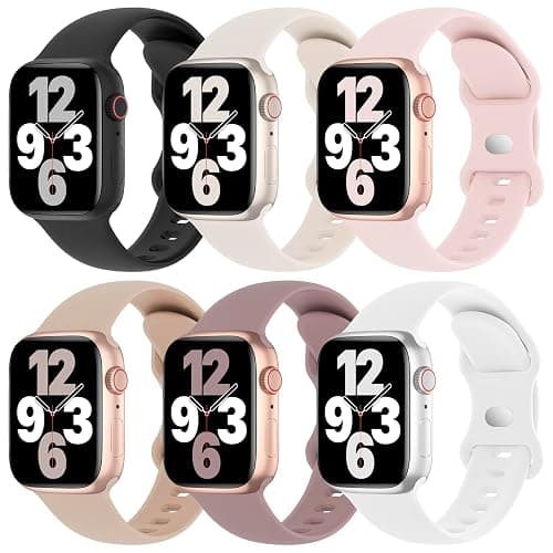 6 Pack Silicone Bands Compatible with Apple Watch Band 38mm 40mm 41mm 42mm 44mm 45mm 46mm 49mm Women Men, Soft Sport Strap Replacement Wristband for iWatch Series 11 10 9 8 SE 7 6 5 4 3 2 1 Ultra - Image 1