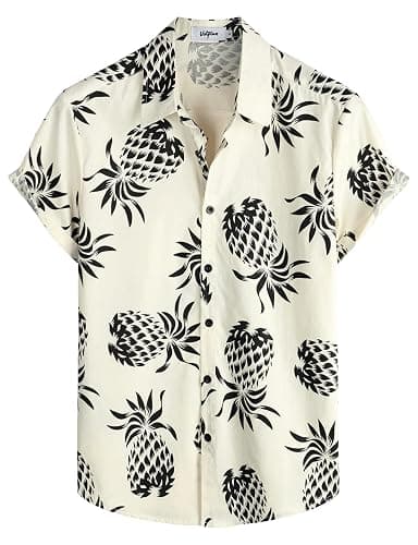VATPAVE Mens 100% Cotton Hawaiian Shirts Floral Short Sleeve Button Down Shirts Summer Beach Shirts - Image 1