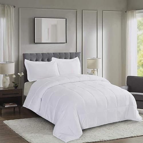 HIG 3pc Down Alternative Comforter Set - All Season Reversible Comforter with Two Sham - Quilted Duvet Insert with Corner Tabs - Box Stitched - Breathable, Soft, Fluffy (Twin/Twin XL, Pure White) - Image 1