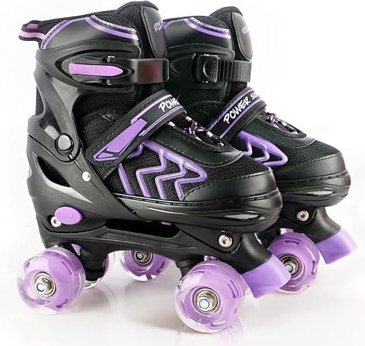 ZHUKAIKJ Adjustable 4 Sizes Kids Roller Skates for Boys and Girls with Light UP Wheels for Toddler Child Beginners for Indoor Outdoor Sport - Image 1