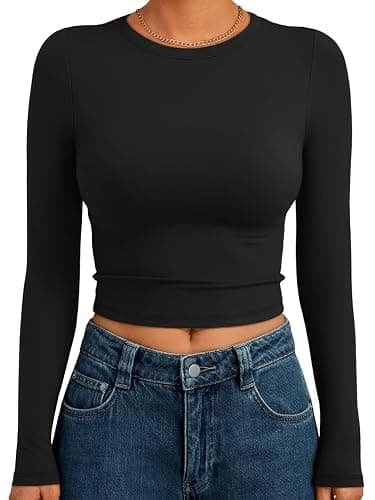 Trendy Queen Womens Long Sleeve Crop Tops Basic Slim Fitted Shirts Fashion 2025 Going Out Y2k Tops Teen Girl Clothes - Image 1