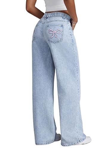 Jeans for Girls Baggy Wide Leg Ripped High Elastic Waisted Denim Pants Y2K Boyfriend Skater Streetwear Cute Trousers 7-14Y - Image 1