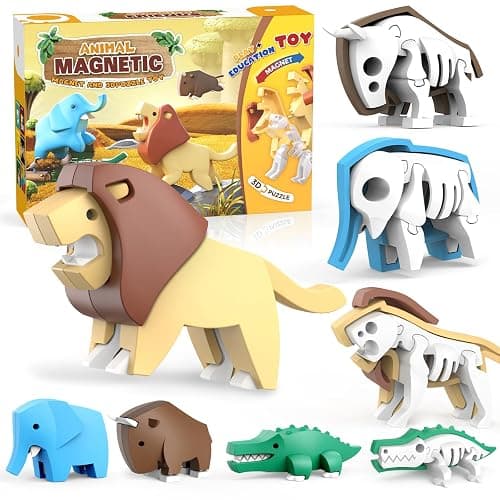 Magnetic Animal Building Toys, STEM Toddler Learning Toys 3D Puzzle Animals for Boys Girls, Educational Magnetic Travel Montessori Toy Lion Elephant Crocodile, Unique Birthday Gift for Kids 3 4 5 6 7 - Image 1