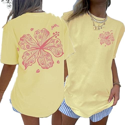 Oversized Graphic Tshirts for Women Teens Y2K Flower Short Sleeve Baggy Shirts Summer Aesthetic Beachy Coastal Tops - Image 1