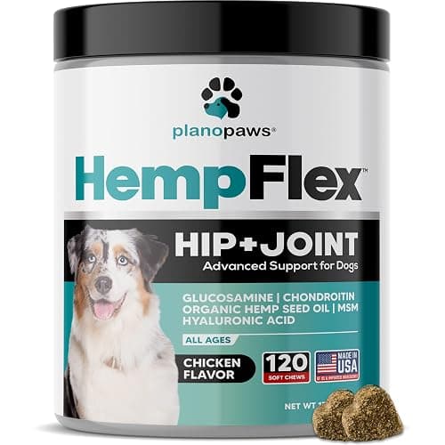 HempFlex - Glucosamine Chondroitin for Dogs - Hemp Oil for Dogs - Safe, All-Natural Dog Joint Supplement - 120 Mobility Hemp Dog Treats - Hip & Joint Support for Dogs - Dog Arthritis Pain Relief - Image 1