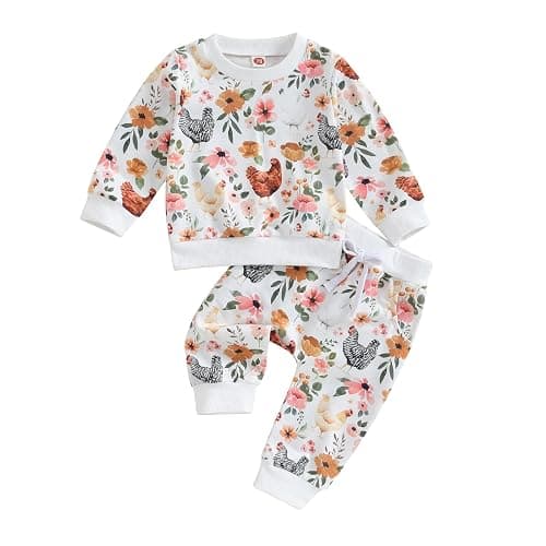 Hnyenmcko Newborn Baby Girl Clothes Waffle Long Sleeve Floral Sweatshirt Shirt Top + Pants Infant Fall Winter Outfits Set - Image 1