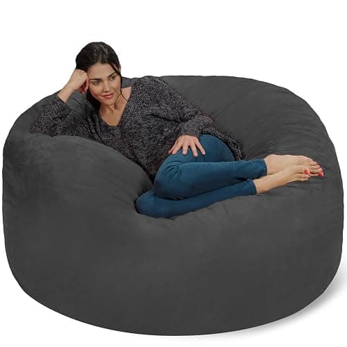 Chill Sack Bean Bag Chair - 5' Giant Memory Foam Lounge Chair with Soft Microfiber Cover – Cozy Furniture for Living Room, Dorm, & Kids' Rooms – Comfortable 5 Ft, Microsuede Lounge Sofa, Charcoal - Image 1