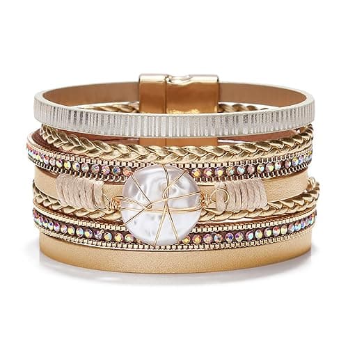 Fesciory Leather Wrap Bracelet for Women, Boho Western Layered Cuff Jewelry | Stackable Bracelets, Easy-On Clasp, Daily Wear, Pairs with Boho Western Outfits, Gift for Women - Image 1