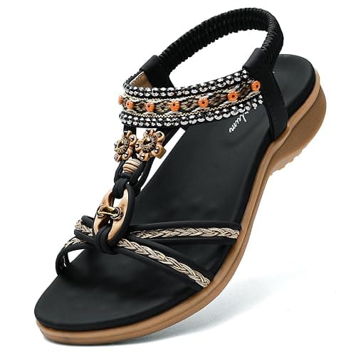 Littleplum Womens Sandals Arch Support Summer Beach Sandals Comfort Walking Shoes Bohemian Flip Flops Sandals for Women - Image 1