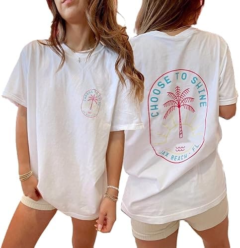 Oversized Graphic Tshirts for Women Teens Y2K Flower Short Sleeve Baggy Shirts Summer Aesthetic Beachy Coastal Tops - Image 1