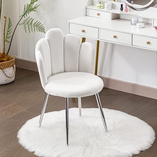 Bowthy Vanity Chair for Makeup Room Vanity Chair with Back Velvet Chair with Gold Legs, Makeup Chair for Bedroom, Modern Accent Chair for Living Room (White) - White - Image 1
