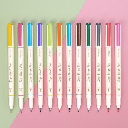 WRITECH Brush Tip Marker Pens: Artist Markers Flexible Tip Water Based 12ct Assorted Colors for Journaling Adult Coloring Hand Lettering Calligraphy Drawing Vibrant Colored - Image 1