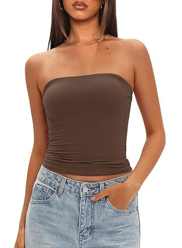 Darong Womens Padded Tube Tops Bulit in Bra Strapless Crop Tops Bandeau Double Lined Basic Going Out Tank Top - Image 1