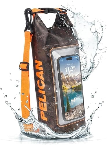 Pelican Marine IP68 Waterproof Dry Bag 2L - Roll Top Waterproof Backpack w/Phone Case/Pouch - Boating & Kayak Accessories - Essentials for Camping Swimming Beach Fishing Rafting Travel - Hunter Camo - Image 1
