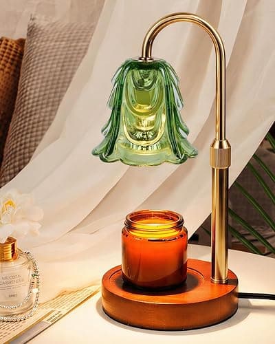 Funistree Small Candle Warmer Lamp with Timer, Adjustable Green Lamp Warmer for Jar Candles, Christmas Birthday Gifts for Women Mom Her, Dimmable Candle Heater, Cute Wax Warming Light with Wood Base - Image 1