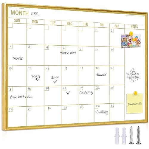 Golden Monthly Dry Erase Calendar Whiteboard for wall-16"X12" Portable Aluminum Frame,Magnetic Calendar White Board,Wall Planner Dry Erase Board for Office, Kitchen, School, Home-GG - Image 1