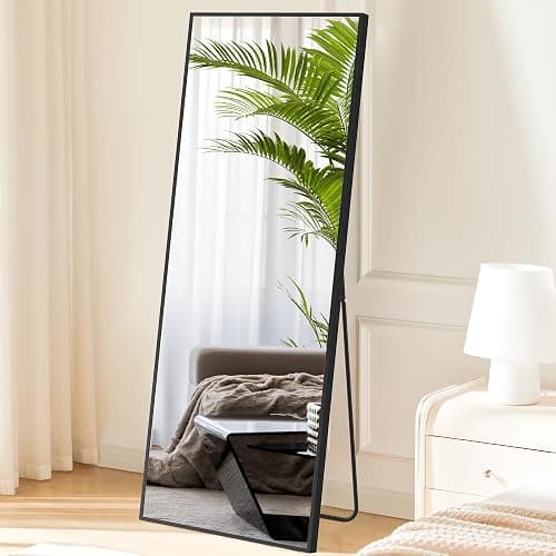 Sweetcrispy 64"x21" Full Length Mirror, Standing or Leaning Full Body Mirror with Aluminum Alloy Thin Frame, Suitable for Bedroom or Cloakroom,Black - Rectangular - Black - 64"L x 21"W - Image 1