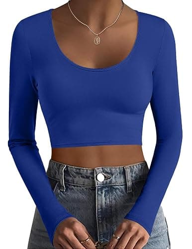 Ekouaer Long Sleeve Crop Tops for Women Scroop Neck Lightweight Basic Base Layer Thermal Undershirts Shirts - Image 1