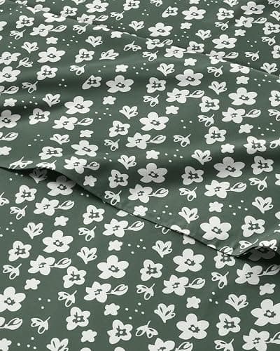 Floral Sheets - Green Floral Bed Sheet Set - 1 Flat, 1 Fitted & 2 Pillowcases w/ Deep Pockets - Comfy, Wrinkle & Fade Free - Boho Botanical Bedding - Ultra-Soft, Breathable & Cooling - Full Size Set - Image 1
