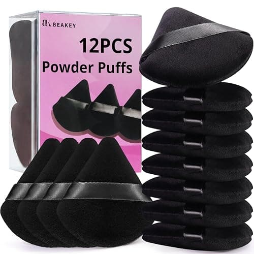BEAKEY 12pcs Powder Puffs for Face Powder Triangle Powder Puff for Loose and Cosmetic Foundation, Makeup Puff for Contouring, Cloud Kiss Beauty Makeup Tools - A-Black - Image 1