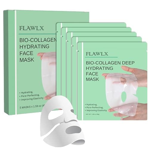 Flawlx Bio-Collagen Real Deep Face Mask, Hydrating Overnight Hydrogel Mask, Pore Minimizing, Elasticity Boosting, With Natural Ingredients, Facial Mask 45g (5-Pack) - Image 1