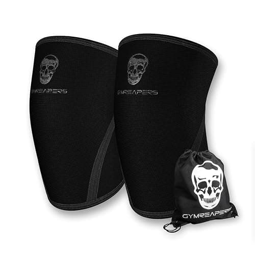 Gymreapers Knee Sleeves (1 Pair) With Gym Bag - IPF Approved - Knee Compression Sleeve Support for Squats, Weightlifting, and Powerlifting 7MM Neoprene Sleeves - 1 Year Warranty (Black/Black, Medium) - Image 1