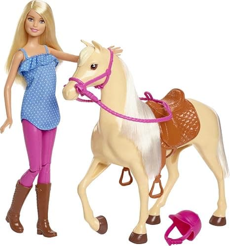 Barbie Playet with Blonde Fashion Doll in Riding Outfit & Light Brown Horse with Saddle, Bridle & Reins (Amazon Exclusive) - Image 1