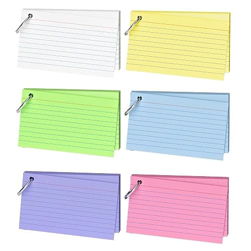 300 Count 3x5 index cards with Ring, Flash Cards 6 Color Assortment (50 Sheets Each), Durable & Portable Note Taking for Students, Teachers, Study Note Cards for Home School Colored Index Cards - Image 1