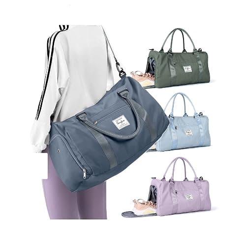 Weekender Duffel Bags for Women, Travel Totes Bag for Airplane, Cute Sports Gym Dance Overnight Luggage Bag with Wet Pocket Shoe Compartment, Carry On Hospital Bag for Labor and Delivery Haze blue - Image 1