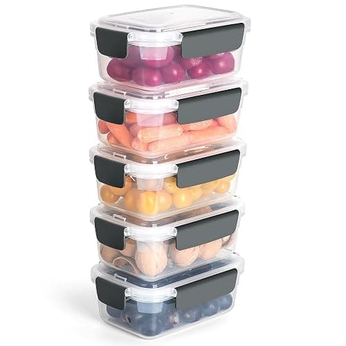 YORY 3 cup Plastic Food Storage Containers with Lids Nestable Freezer Dishwasher Safe Rectangle Container Set,5-Pack - 5 - 3 cups - Image 1