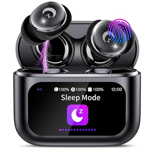 VEKJ Sleep Earbuds Bluetooth 5.4 Smart Touch Screen in Ear Ear Buds, 48H Mini Sleep Headphones Small Design for Side Sleepers, Crystal-Clear Calls, 5 EQ Modes, IPX7 Waterproof Earphones, Black Earbuds - Image 1