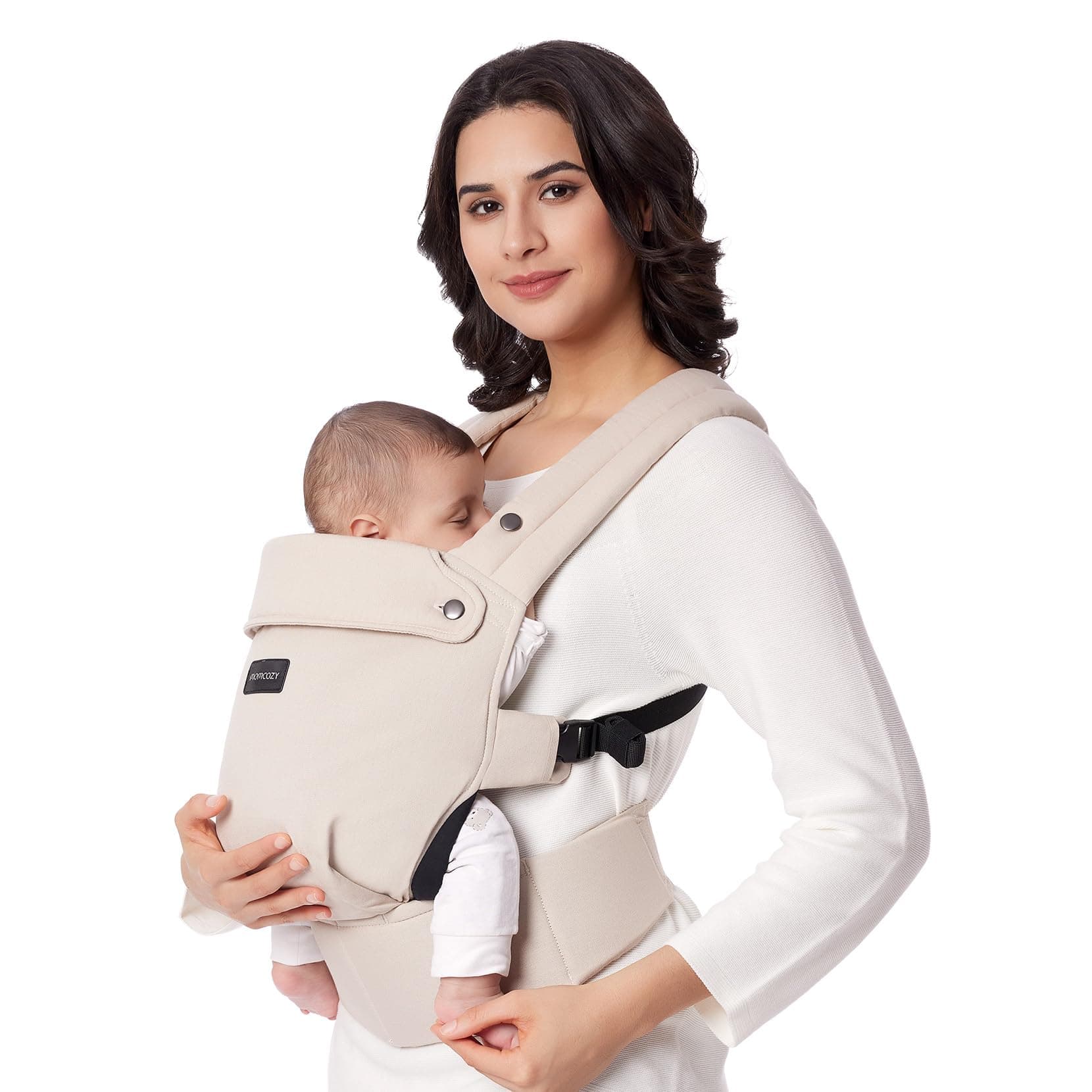 Momcozy Baby Carrier - Ergonomic, Cozy and Lightweight Carrier for 7-44lbs, Effortless to Put On, Ideal for Hands-Free Parenting, Enhanced Lumbar Support, Purehug for Infant to Toddler, Khaki - Image 1