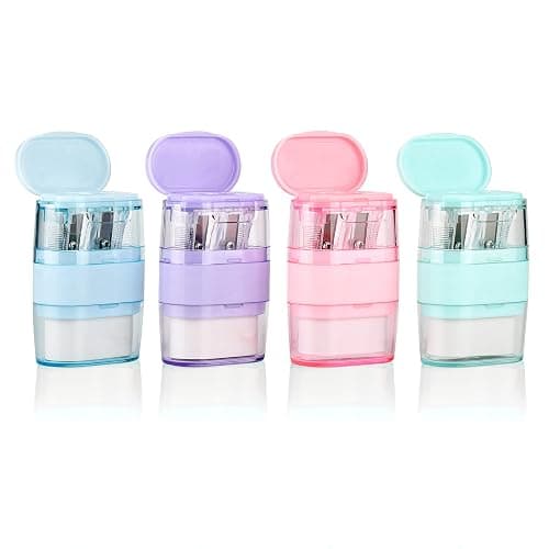 4 PCS Manual Pencil Sharpener with Eraser, Double Hole Multicolored Sharpener with Eraser Fun Stationery Back to School Supplies, Classroom Rewards, and Birthday Party Favors - Image 1