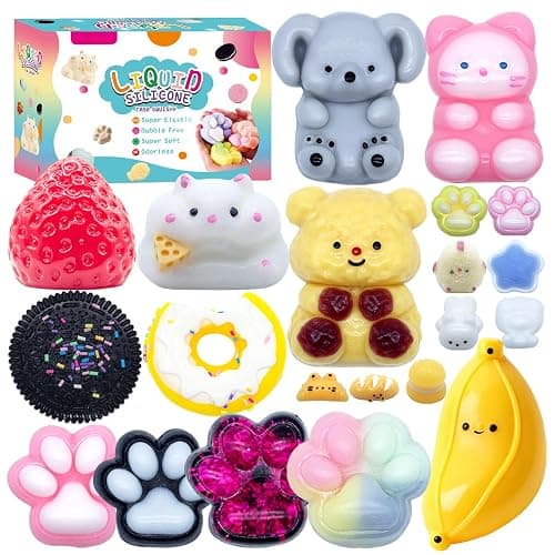 21Pcs Taba Squishy Pack Fidget Toys, Taba Squishies Party Favors, Squeeze Toys, 6 7 8 9 10 11 12 Year Old Girl Birthday Gift, Easter Gifts, Fidgets for Kids Square Squishy (12 Big + 9 Small) - Image 1