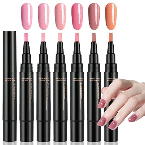 AYBUY 6PCS 3-in-1 Gel Nail Polish Pen Set, Quick-Dry Nail Art Pens, No Base Coat Needed, One Step Application, Nails Varnish Pens, DIY & Salon Manicure Kit for Girls and Ladies - Image 1