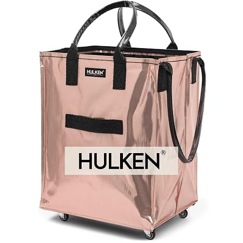 (Large, Rose Gold) Reusable Grocery Bag On Wheels, Shopping Trolley, Rolling Tote, Zipper Closure, Lightweight, Carries Up to 66 lb, Folds Flat, Unbreakable Handles - Image 1