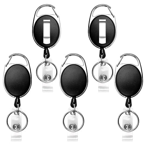 Teskyer Badge Reel, 5 Pack Retractable Badge Holders with Carabiner Belt Clip and Key Ring for ID Card Holder and Keychain - Image 1
