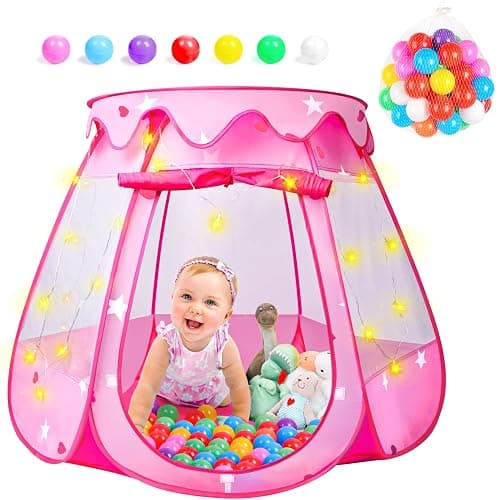 DISHIO Ball Pits with 50 Balls, Pop up Tents for Kids with Star Lights, Ball Pit for Toddlers, Princess Tent Toy for yrs Baby Birthday Gifts for Girls, Easy to Assemble and Store (50 Balls Included) - Image 1