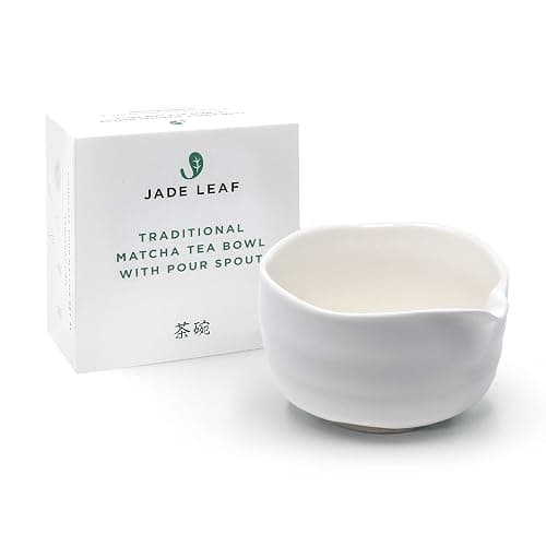 Jade Leaf Matcha - Traditional Porcelain Tea Bowl with Pour Spout - Hand Made Porcelain with White Matte Glaze - For Perfectly Whisked Green Tea (18 Ounce) - Great Gift for Matcha Lovers - Image 1