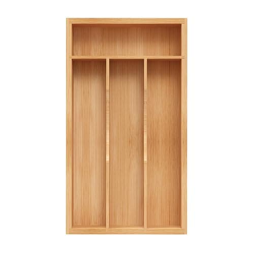 BEKVEM Small Silverware Organizer, Bamboo Kitchen Drawer Organizer, Utensil Holder, Cutlery Tray & Spoon Flatware Storage with Grooved Drawer Dividers - Image 1