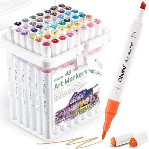 Ohuhu Brush Markers Alcohol Based: Double Tipped Art Sketch Drawing Marker for Artists Adults Beginners Coloring Landscape Architectural Design - Brush& Chisel - 48-color w/Marker Storage Case - Image 1