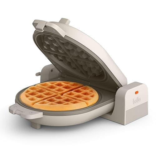 bella Flip-n-Store Waffle Maker with EverGood™ Ceramic Nonstick Coating, Fits-anywhere™ Kitchenware, Power Indicator Light, Cool Touch Handle & Cord Wrap, 7” Wide & 1" Deep Plates, 1000 Watt, Oatmilk - Image 1